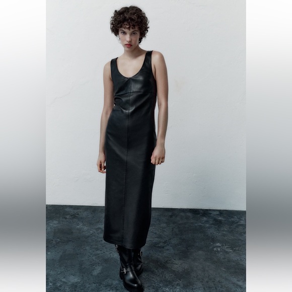 NWT Zara Faux Leather Midi Dress - Picture 8 of 10